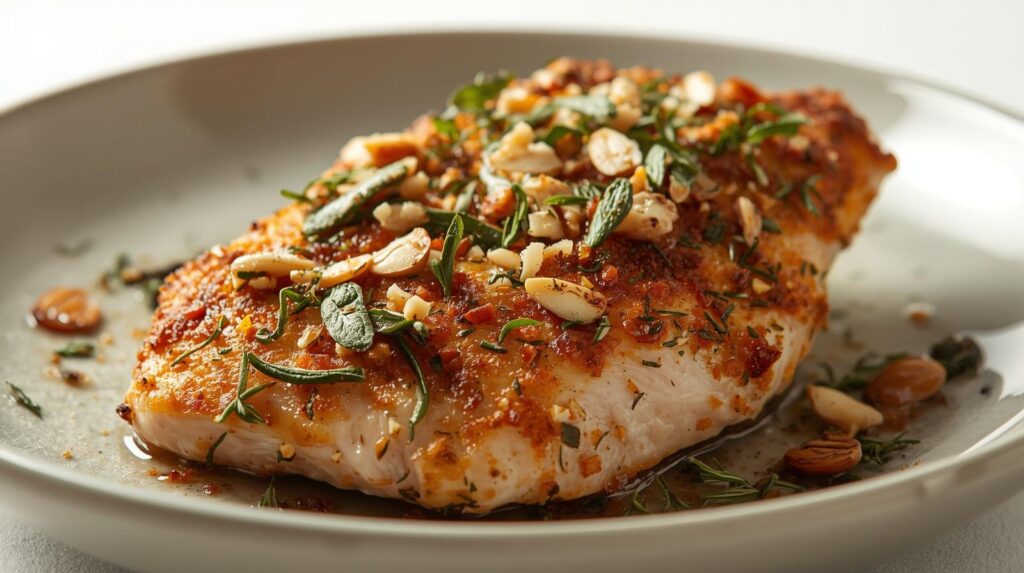 Peito de frango assado com crosta de ervas e castanhas