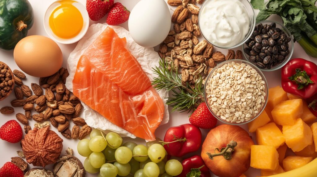 Composição visual de alimentos ricos em energia e foco