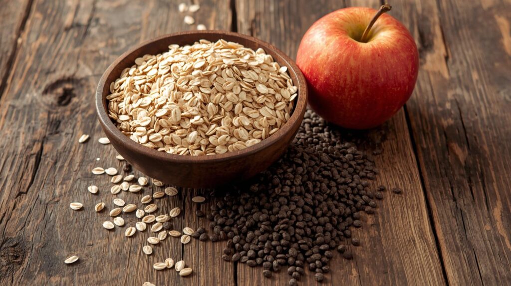 mesa com aveia, maçã e chia