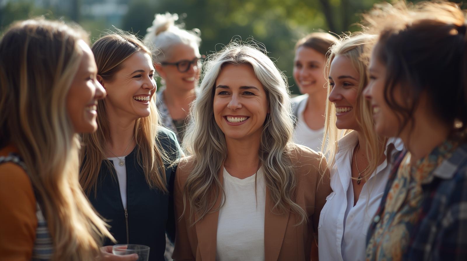 Grupo de mulheres sorrindo e conversando juntas