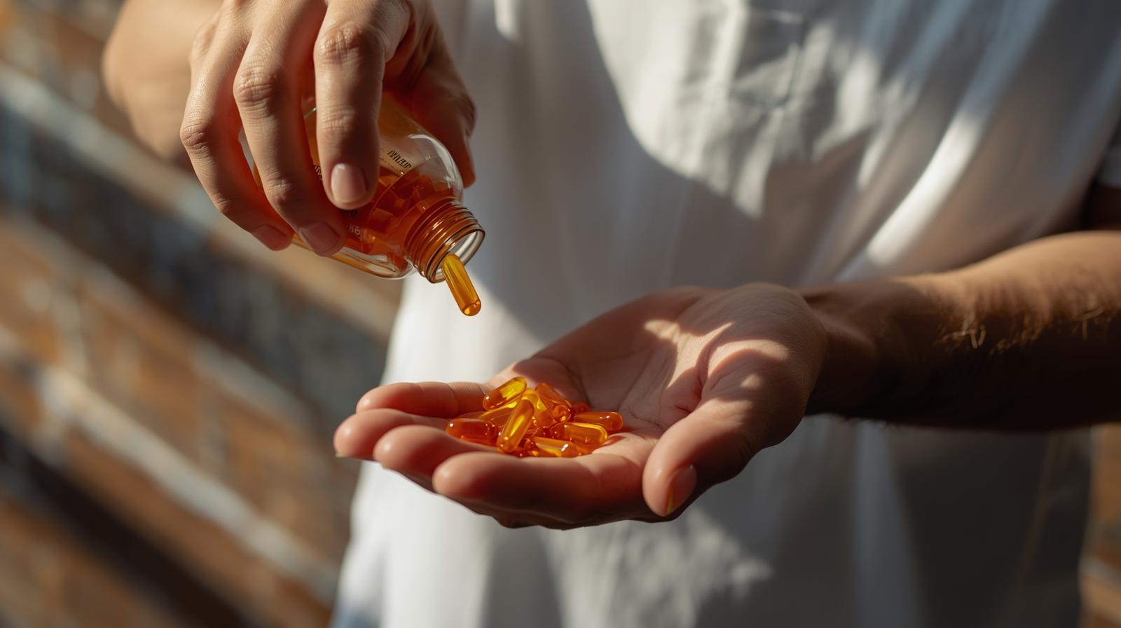 `Pessoa segurando frasco de suplemento