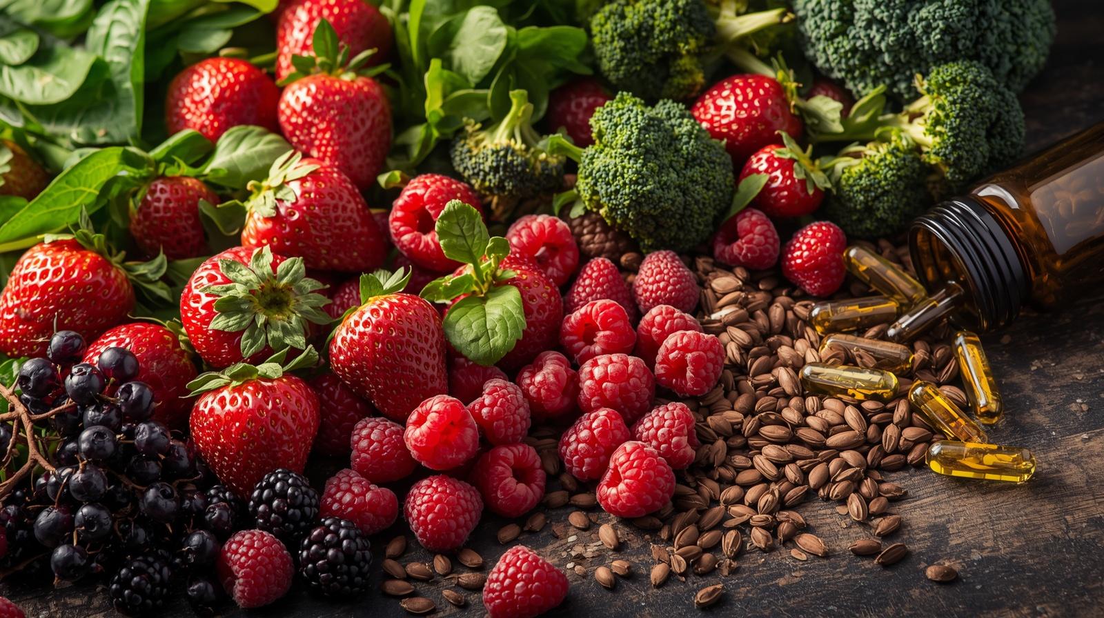 composição colorida de alimentos antioxidantes