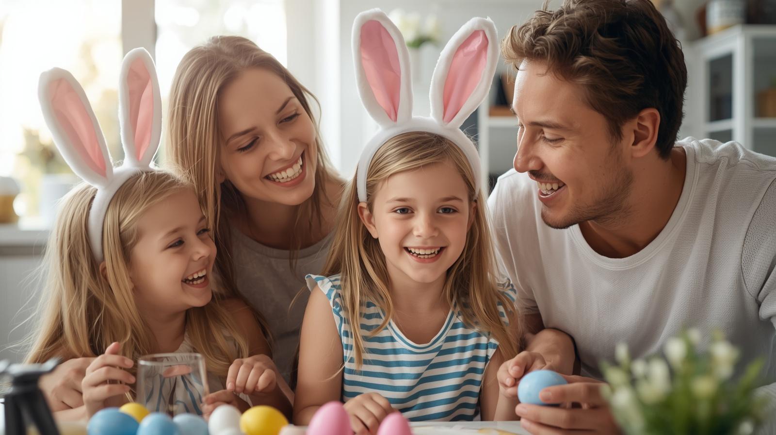 Família em momento descontraído na Páscoa