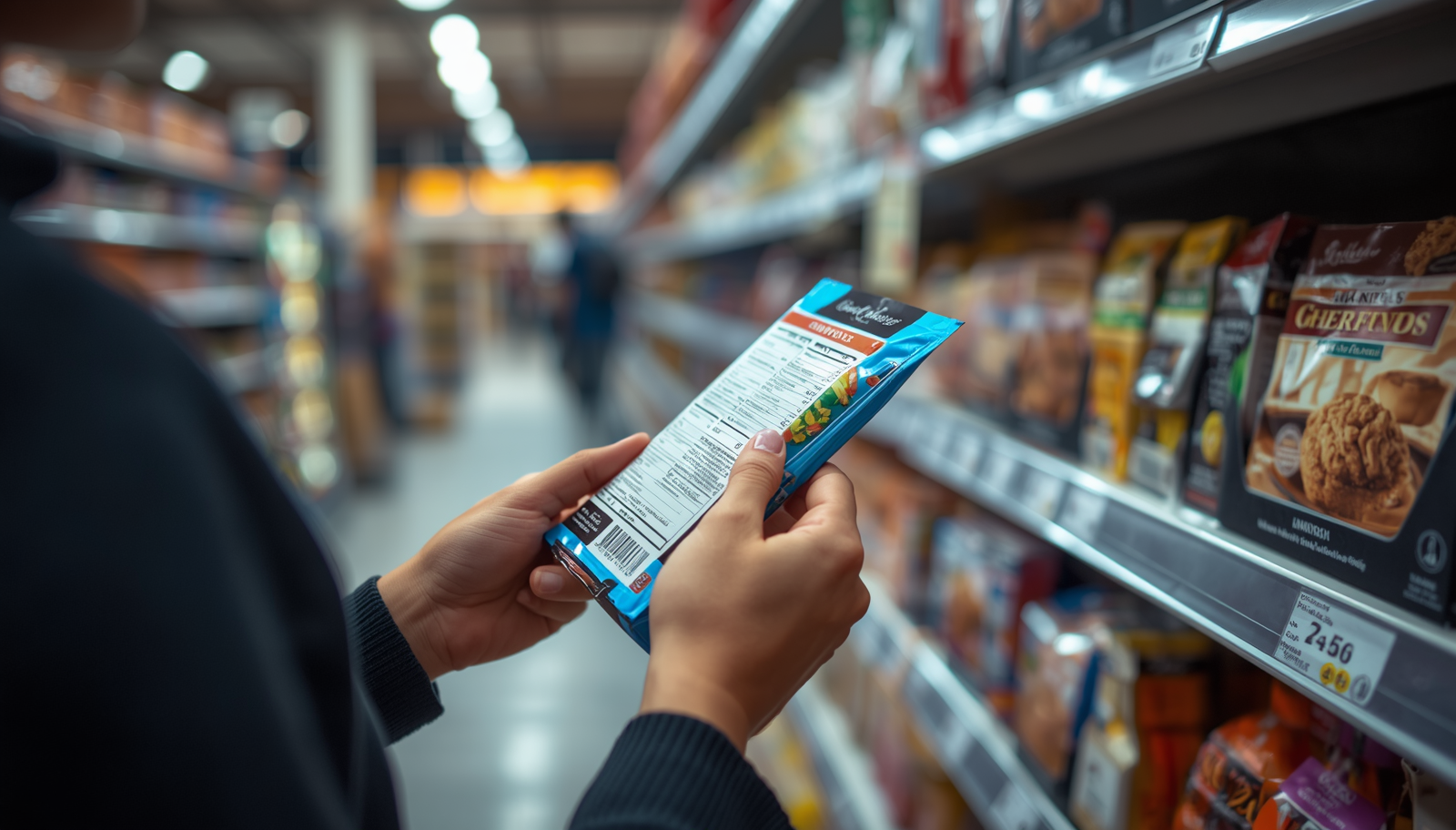 Pessoa olhando rótulo no mercado