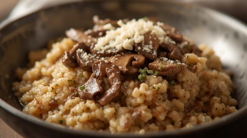 Risoto de quinoa com cogumelos e toque de parmesão