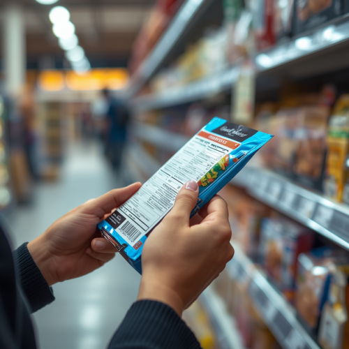 Pessoa olhando rótulo no mercado
