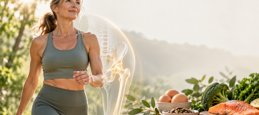 Vitamina D3 e K2 representadas em composição natural relacionada à saúde óssea e ao metabolismo do cálcio