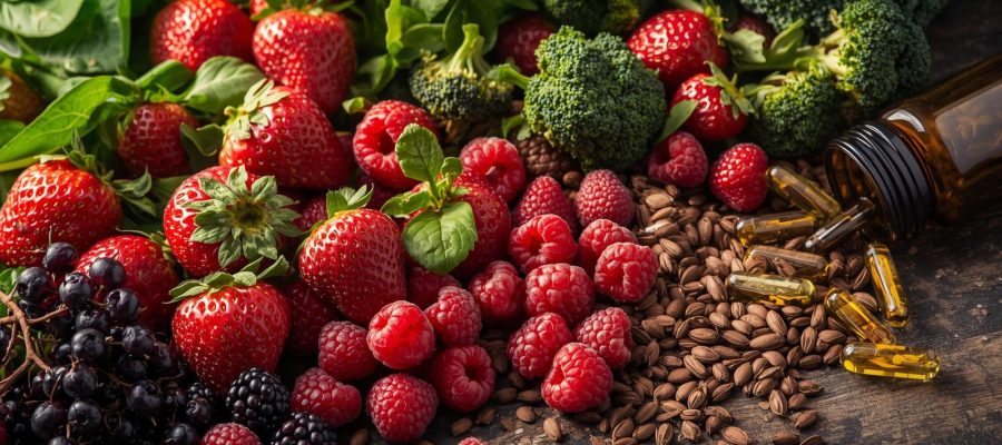 composição colorida de alimentos antioxidantes